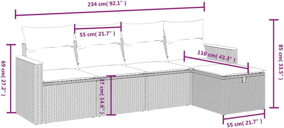 Gecheer 5-Piece Balcony Furniture Poly Rattan Lounge Garden Furniture Set Lounge Furniture Outdoor Patio Furniture Garden Lounge Furniture Sets Balcony Furniture Garden Furniture with Cushion Grey - QUORE