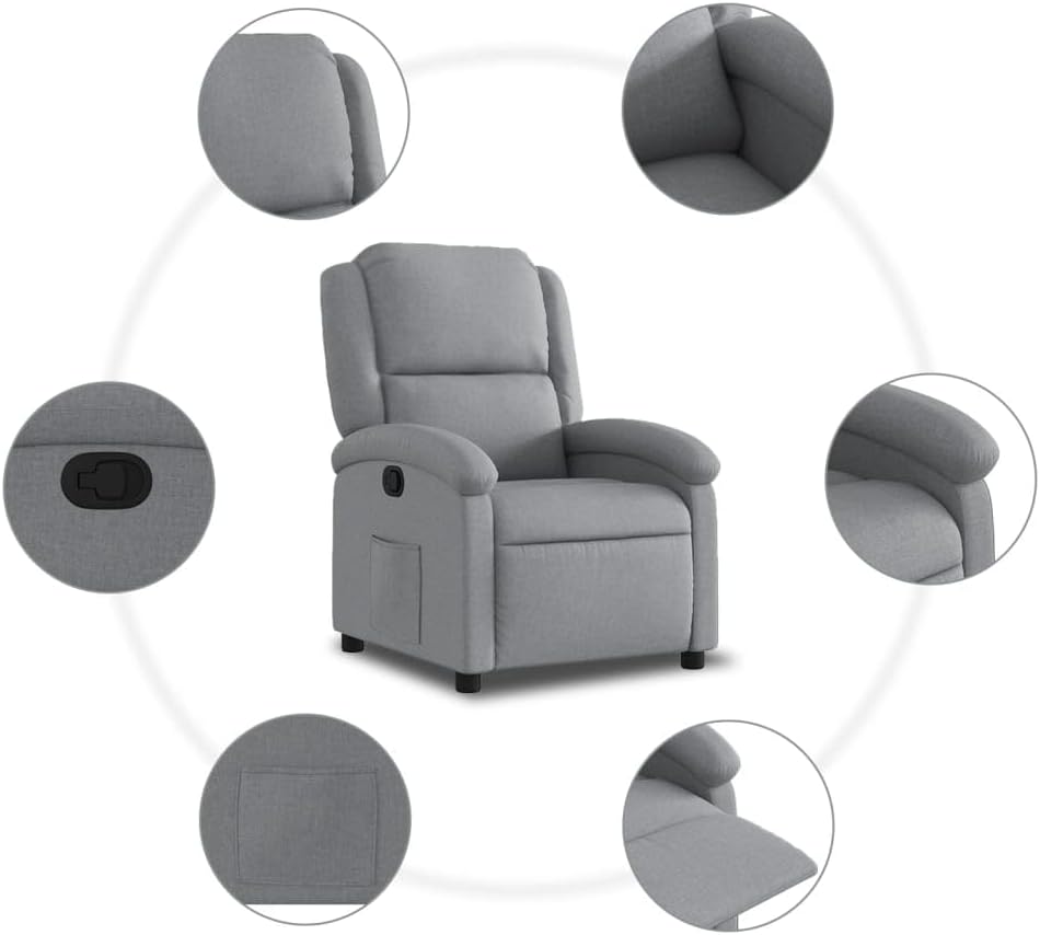 vidaXL Recliner Chair with Backrest, Armrests, TV Chair, Reclining Chair, Seat for Living Room Home, Light Grey Fabric - QUORE
