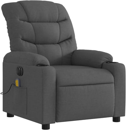 Elektrische Relaxstoel – Fauteuil – Massagestoel – Ligstoel – Wellnessstoel – 6-Punts Trillingsmassage – Stabiel Hout-Metaal Frame – Donkergrijze Stof – Groot Zitvlak – USB Bediening