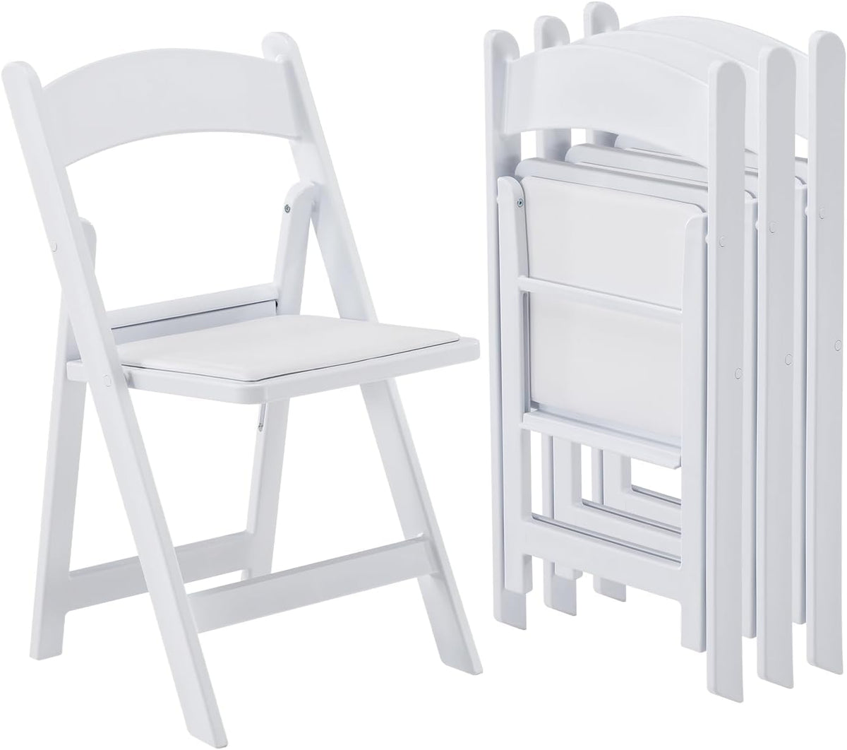 KAIHAOWIN Hars klapstoelen, 4-pack opvouwbare stoel met vinyl gevoerde zitting binnen buiten voor evenementen feest bruiloft - wit
