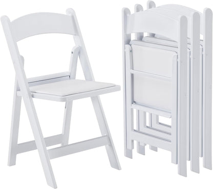 KAIHAOWIN Hars klapstoelen, 4-pack opvouwbare stoel met vinyl gevoerde zitting binnen buiten voor evenementen feest bruiloft - wit