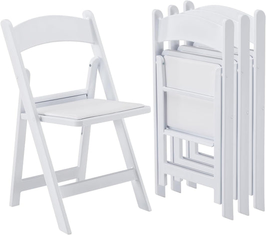 KAIHAOWIN Hars klapstoelen, 4-pack opvouwbare stoel met vinyl gevoerde zitting binnen buiten voor evenementen feest bruiloft - wit