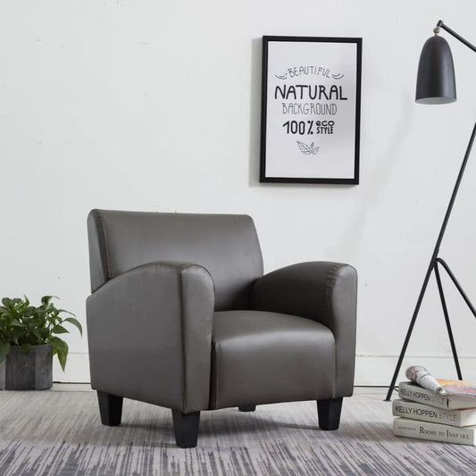 Fauteuil grijs kunstleer, loungestoel, televisiestoel, relaxstoel, bureaustoel, stoel voor slaapkamer, woonkamer, werkkamer, kantoor