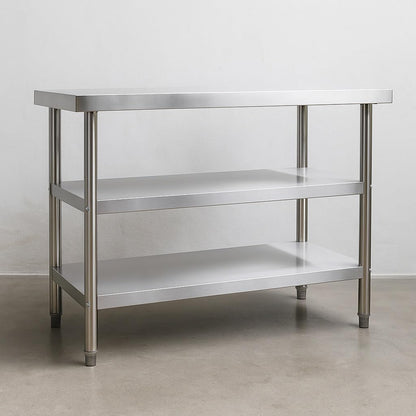 Wiltec roestvrijstalen werktafel 120x60x85 cm, horeca keukentafel 120 kg met 2 planken, gastronomie keukenwerktafel met opslagplanken, rvs restaurant bereidingstafel tafelblad