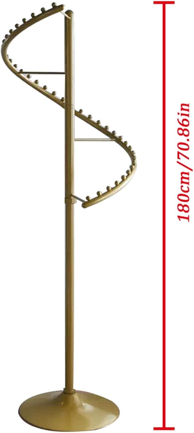 Spiraal roterend kledingrek, 38 ballen heavy duty kledingrek, staande metalen stevige vrijstaande hanger voor boetiek slaapkamer ruimtebesparend (kleur: goud, maat: 180 cm)