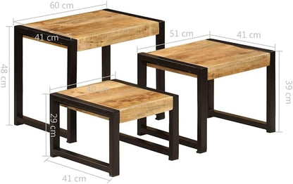 vidaXL Solid Mango Wood Table Set 3-Piece Table Set Side Table Table