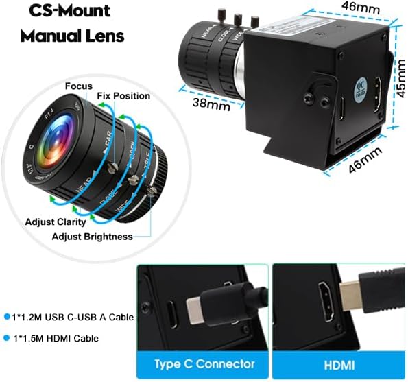Svpro 4K USB HDMI-camera, handmatige zoom, webcam, variabele focus, externe computercamera, H.264, industriële camera, USB en HDMI, dubbele uitgang voor laptop, tablet, tv-monitor