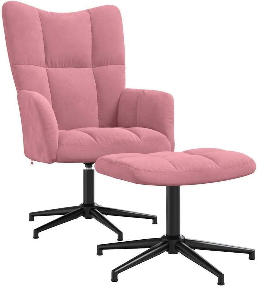 Relaxstoel Met Poef – Tv-Stoel – Ligstoel – Fauteuil – Slaapkamerstoel – Roze Fluweel – 360 Graden Draaibaar – Comfortabel Schuimrubber