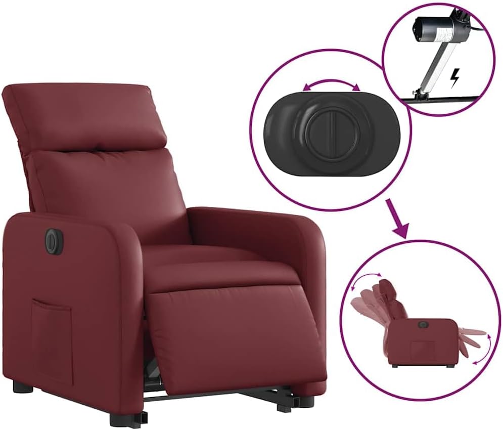 Relaxstoel Met Opstahulp – Elektrische Relaxstoel – Tv-Stoel – Ligstoel – Relaxfauteuil – Wijnrood Kunstleer – Elektrisch Kantelsysteem – Automatische Ligfunctie 135°