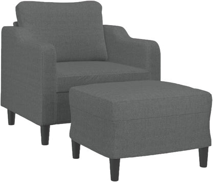 Fauteuil met kruk donkergrijs 60 cm stof beklede stoel relaxstoel comfortabel ontspannen duurzaam robuust stabiel veelzijdig modern design woonkamer zitgelegenheid