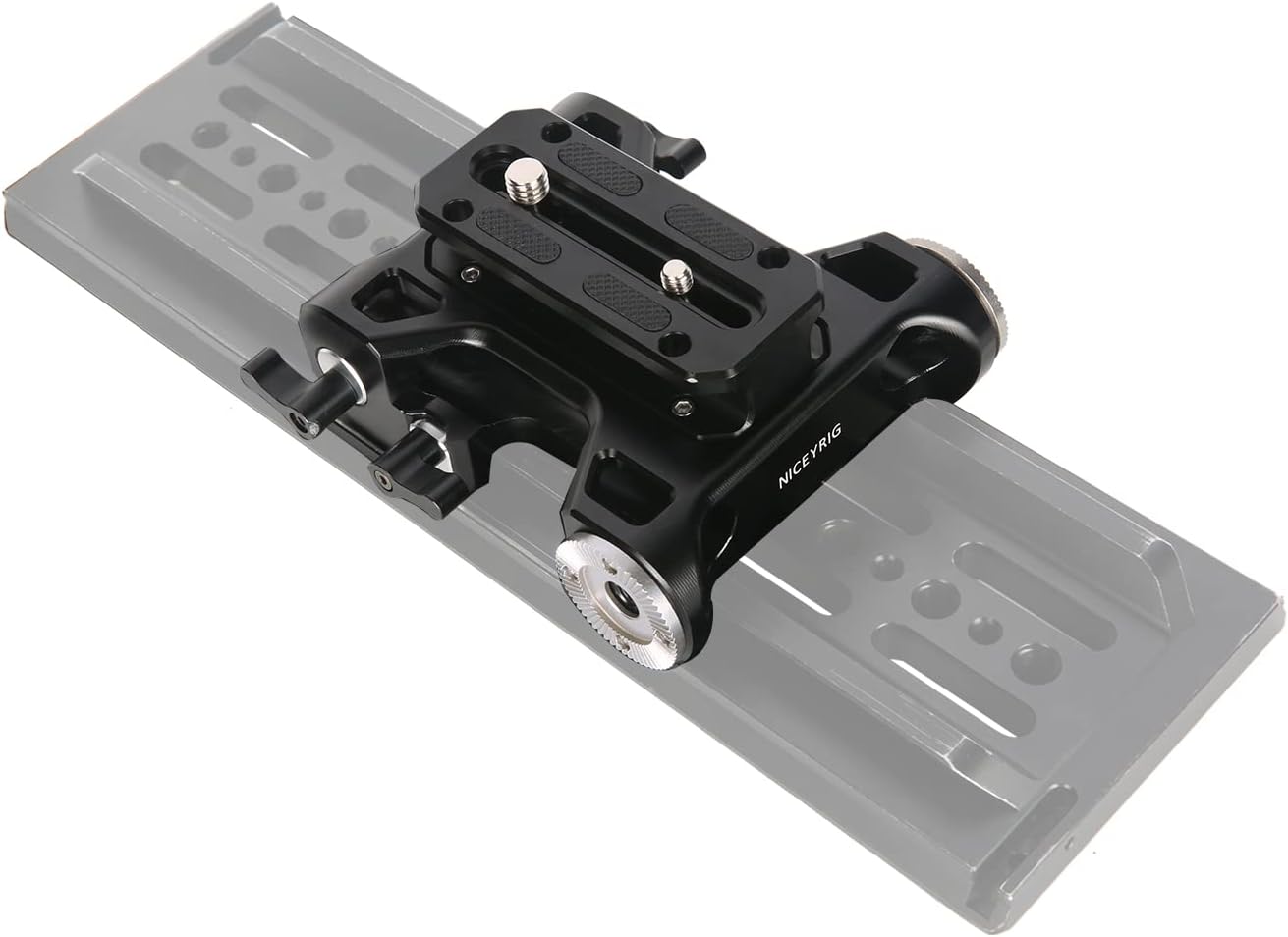 Multifunctionele camera-basisplaat met 15 mm stangrailklem, NICEYRIG universele camera-grondplaat met 2 Arri standaardversnellingen en 15 mm railbevestiging voor DSLR-installatiesysteem-513