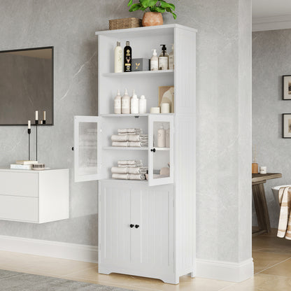 Hoge Kast Badkamer – Opbergkast – Bergkast – Badmeubel – Opberger – Minimalistisch Design – 57,4 x 28,5 x 160 cm – Verstelbare Verdelers – Ruimtebesparend Wit