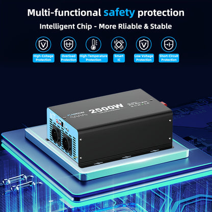 Zuivere Sinus Omvormer – Stroomomzetter – Inverter – Spanningsomzetter – DC naar AC Omvormer – 2500W Continu Vermogen – LCD Display en Afstandsbediening