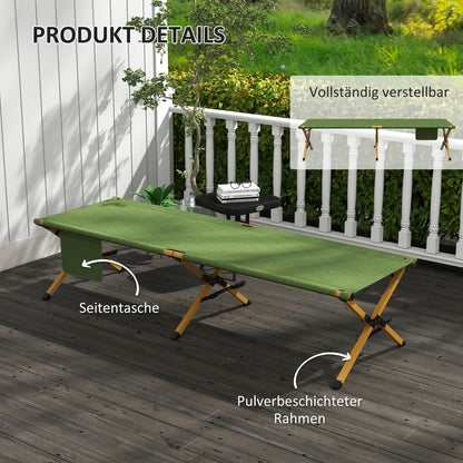 Draagbare Inklapbare Zonnebed – Ligbed – Lounger – Relaxstoel – Strandbed – Donkergroen – Lichtgewicht Aluminium Frame – Duurzaam Oxford Stof – 196x64x45 cm – Ingebouwde Zijzakken