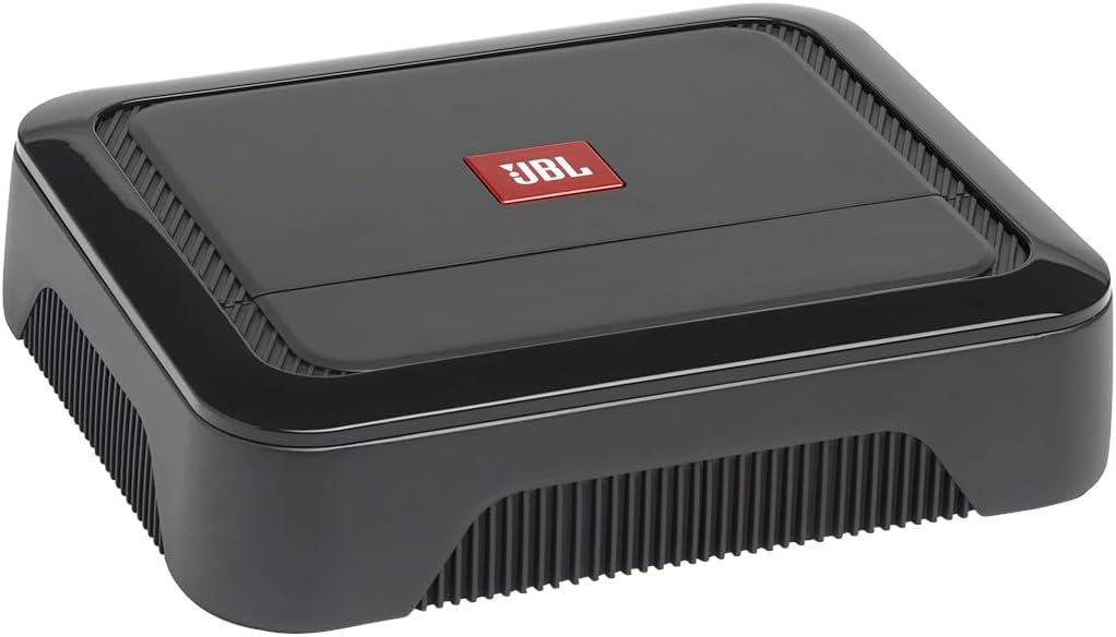 JBL Club A600 Mono Subwoofer Auto Versterker met 350W RMS op 4Ω, 600W RMS op 2Ω, Class D techniek, 10–320Hz bereik, variabele low-pass filter, bassboost en faseschakelaar voor systeemafstemming