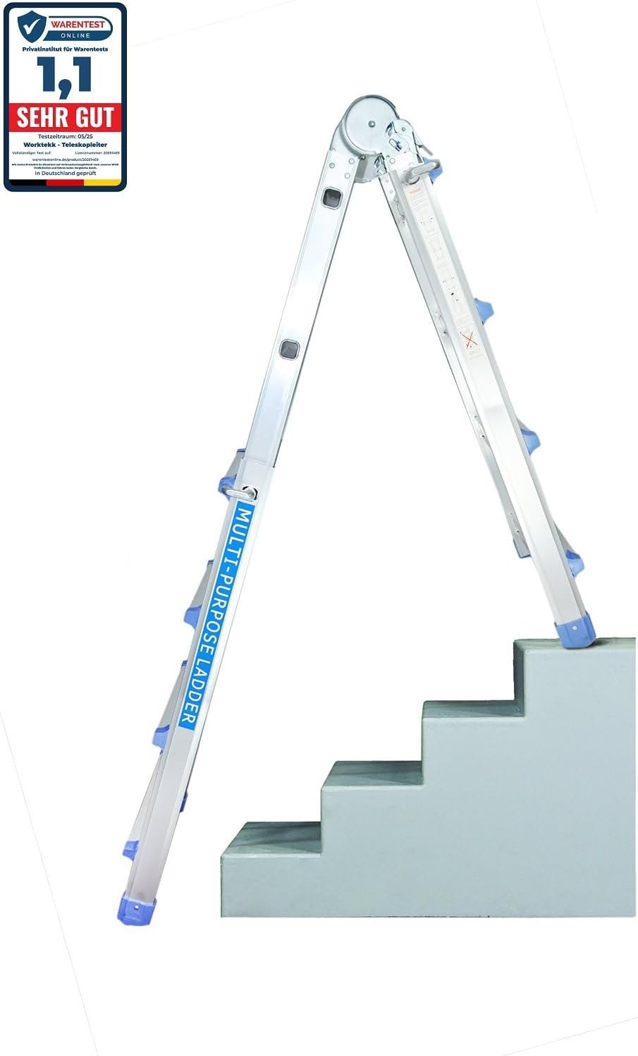 Professionele aluminium telescopische ladder, 4/7/14 treden, ombouwbare trapladder, multifunctionele ladder