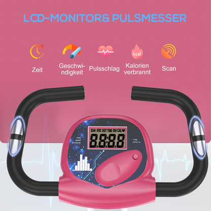 Hometrainer – Fitnessfiets – Ergometer – Trapkracht Trainer – Indoor Bike – 8-traps Magnetische Weerstand – Verstelbaar Zitje en Rugleuning – Roze/Wit – Stalen Frame – Compact Opvouwbaar