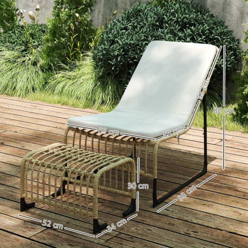 Tuinstoel – Rattan Stoel – Relaxstoel – Balkonstoel – Tuinfauteuil – UV-bestendig – Inclusief Verstelbaar Kussen en Voetenbank