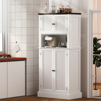 Hoge Bergkast Keukenkast – Opbergkast – Voorraadkast – Keukenkastje – Kast Met Blad – 128 cm Hoog – 4 Deuren Met Werkblad – Wit Met Tigerstripe Design