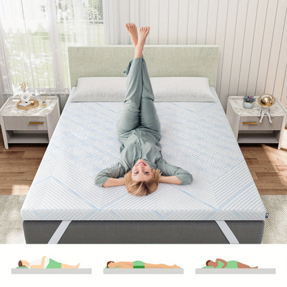BedStory Gel Cold Foam Mattress Topper with Dual Firmness (H3&H2) - 7.5cm Cooling Gel & Supportive Layer, Breathable Washable Cover & 4 Elastic Straps, 6-8cm Height, Multiple Sizes (90x200cm to 180x200cm), Comfortable Sleep,