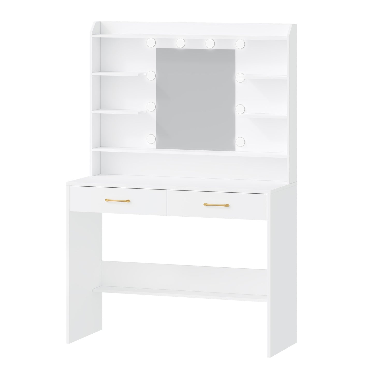 Jewelry Cabinet, Dressing Table with Mirror, Accessory Storage, Vanity Table with Shelves And 2 Drawers, for Bedroom, Living Room, Adjustable Brightness, 40 X 100 X 149cm, White, Jewelry Armoires - QUORE