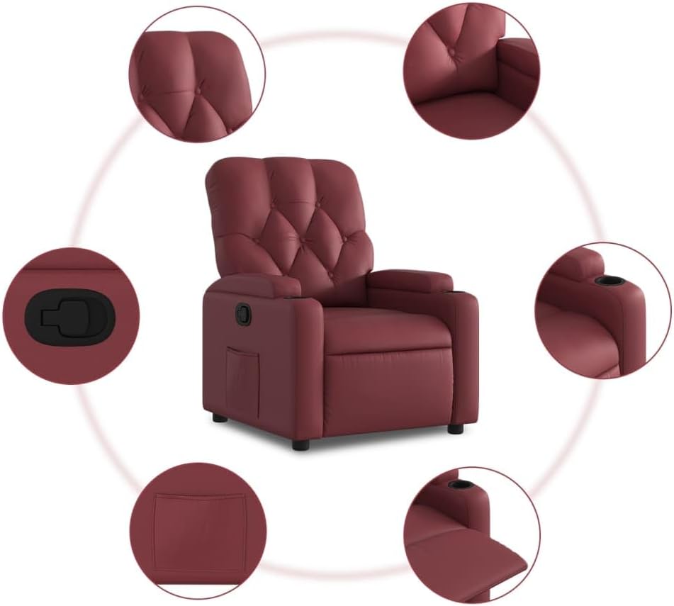 Leunstoel, wijnrood, kunstleer, meubelstuk voor woonkamer, fauteuil, relaxstoel, slaapkamerstoel, model 372507 - QUORE