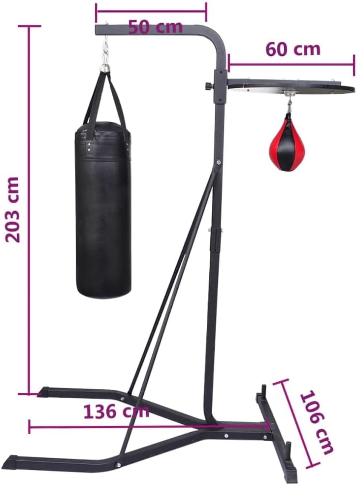 Dubbele Bokszakstandaard – Bokszakstatief – Speedballhouder – Bokstrainingstation – Bokszakhouder – Robuust Metaal-Hout Frame – 360° Draaibare Speedball