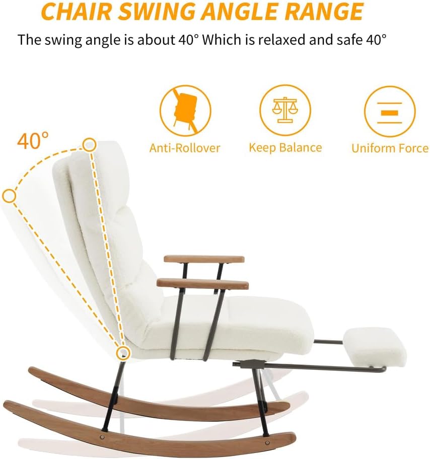 Schommelstoel – Schommelstoel Met Voetensteun – Relaxstoel – Fauteuil – Lounge Stoel – Verstelbare Rugleuning – Bouclé Stof Met Metalen Poten En Houten Basis