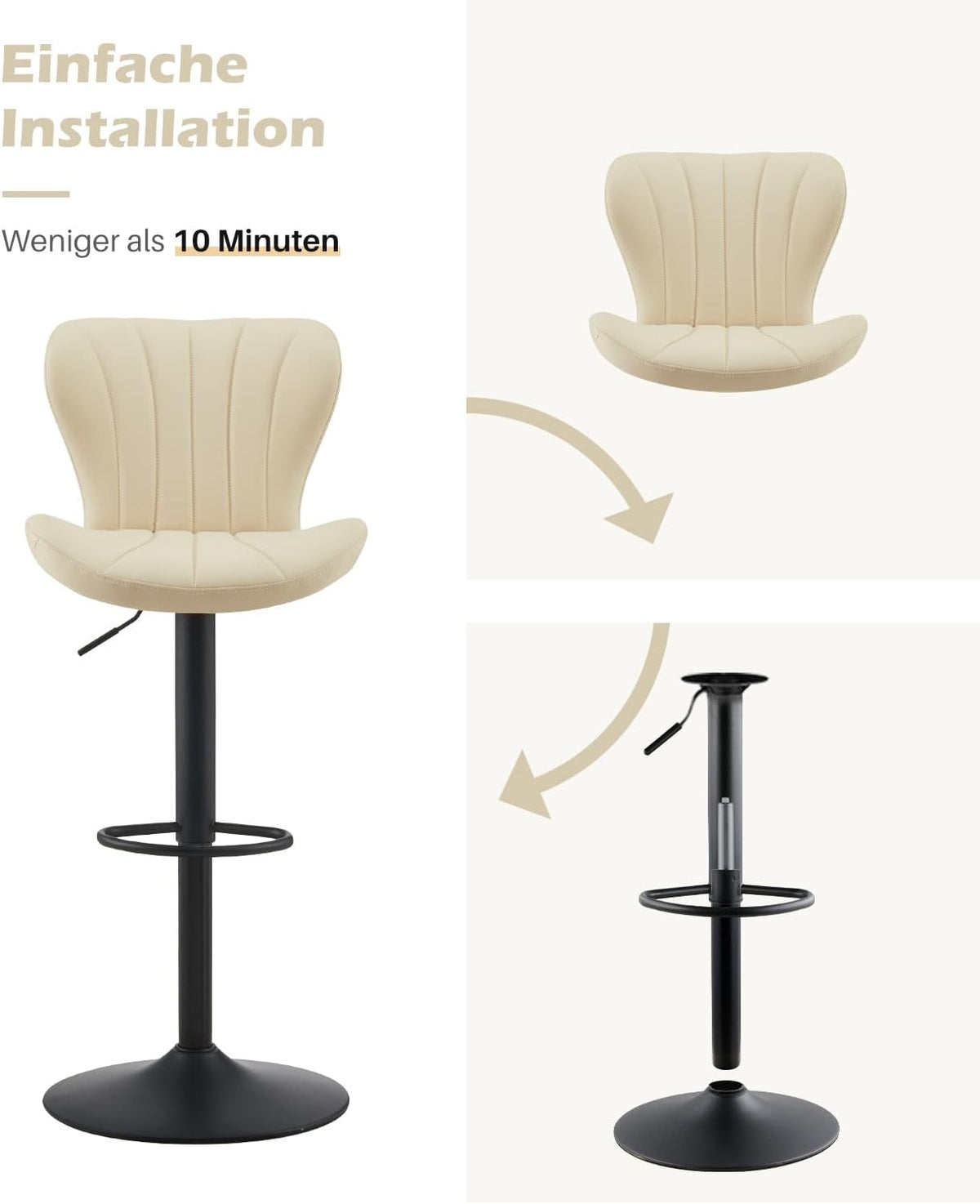 TUKAILAI Barkruk, set van 2 kunstleer, barstoel, in hoogte verstelbaar, 360 graden draaibaar, kruk met rugleuning, voetensteun, metalen frame, moderne schaalvorm, keukenkruk, barkruk voor keukenbars