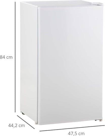 HOMCOM 91L koelkast met vriesvak 81L+10L, kleine koelkast met groentelade, eierrek, ijsbakje, verstelbare temperatuurregeling voor slaapzaal, kantoor, slaapkamer, wit