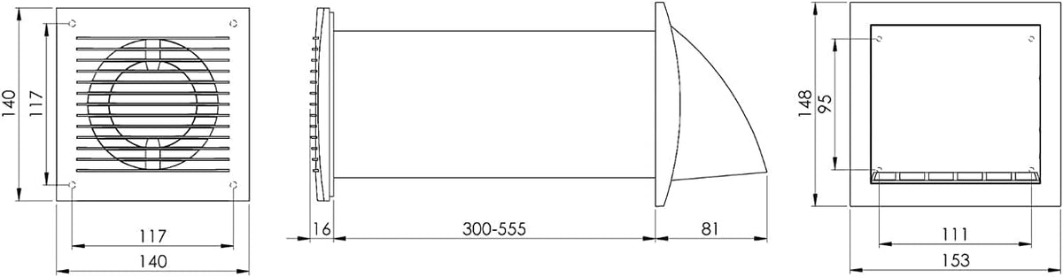 Decentrale Ventilatie Unit 100 mm met Warmteterugwinning – WTW Unit – Muurventilator – Badkamer Ventilator – Ventilatiesysteem – Keramische Warmteterugwinning – Bedrade Wandschakelaar