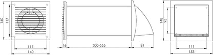 Decentrale Ventilatie Unit 100 mm met Warmteterugwinning – WTW Unit – Muurventilator – Badkamer Ventilator – Ventilatiesysteem – Keramische Warmteterugwinning – Bedrade Wandschakelaar