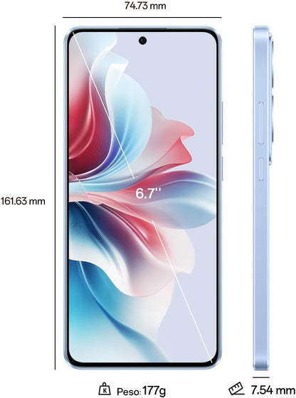 OPPO Reno11 F 5G Smartphone, zonder SIM-slot, 8 GB + 256 GB, FHD+ AMOLED-display, 6,7 inch (17,9 cm) camera 64 + 8 + 32 MP, Android, 4K video, batterij 5000mAh, snel opladen, 67W, Blue Ocean