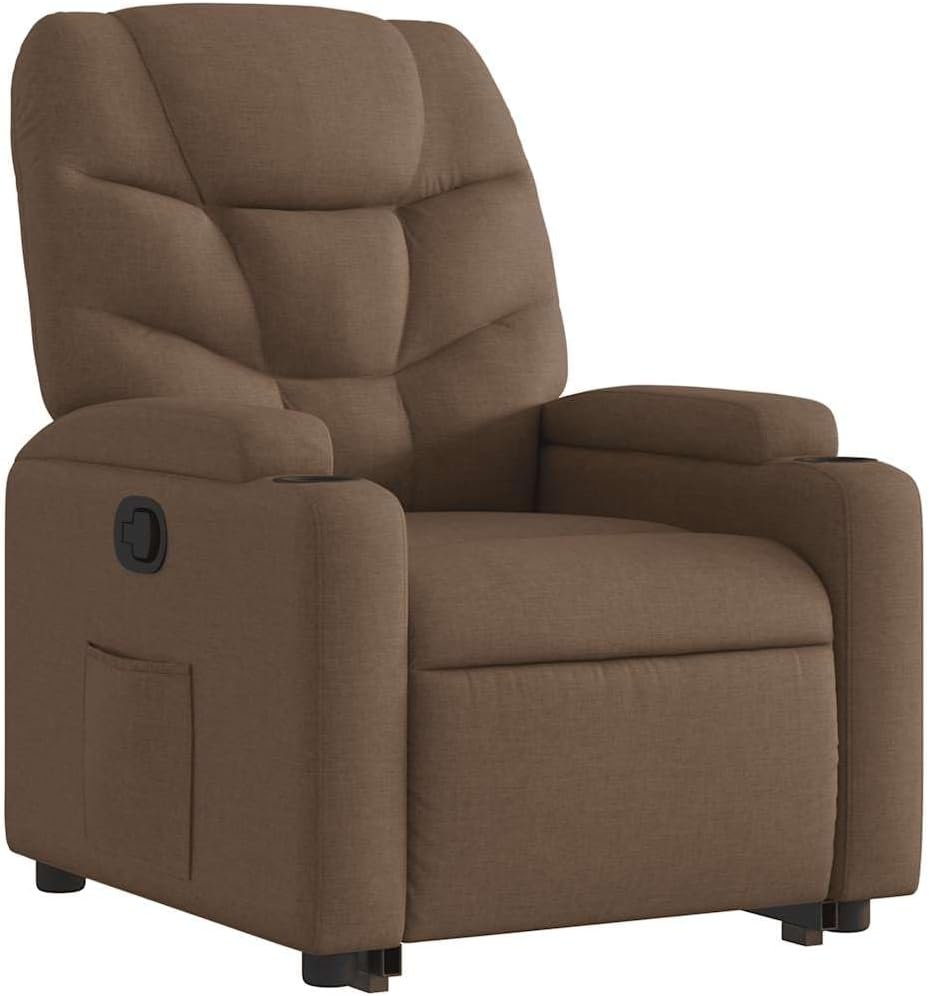 Relaxstoel – Opstahulp Stoel – Tv Stoel – Ligstoel – Fauteuil – Handmatig Verstelbare Ligfunctie – Bruine Stof