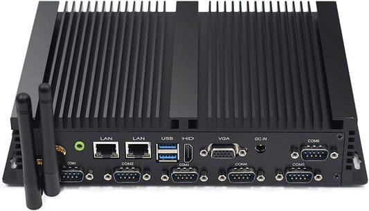 BASOARO Industriële PC Win 10 Fanless PC i5 4200U Mini Desktop Computer, Dual Gigabit RJ45 LAN, 8GB RAM 128GB SSD, HD VGA Dual 4K Display, WiFi, BT, 6 USB