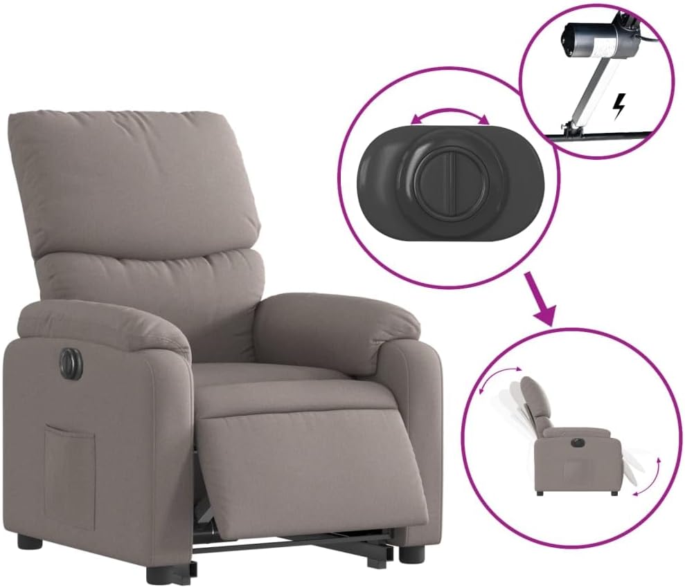 Relaxstoel Met Opstahulp – Elektrische Relaxstoel – Ligstoel – Tv-Stoel – Enkelvoudige Relaxstoel – Elektrisch Kantelsysteem – Taupe Stof – Maximaal 135 Graden Verstelbaar