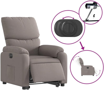 Relaxstoel Met Opstahulp – Elektrische Relaxstoel – Ligstoel – Tv-Stoel – Enkelvoudige Relaxstoel – Elektrisch Kantelsysteem – Taupe Stof – Maximaal 135 Graden Verstelbaar