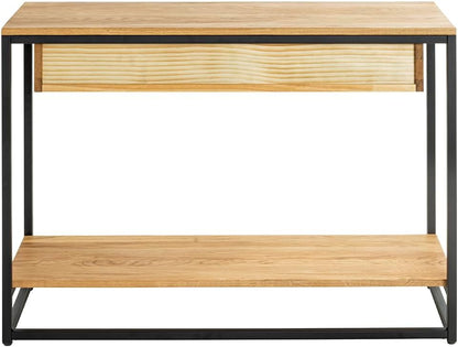 HAKU Console eiken, zwart, Massief hout, metaal - Maat: B 100 cm x H 75 cm x D 35 cm, Stijl: Modern