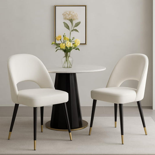 Fluwelen Eetkamerstoelen – Stoel Set – Sidechair – Bureaustoel – Zithouder – Wit Fluweel – Holle Rugleuning – Metalen Frame - QUORE