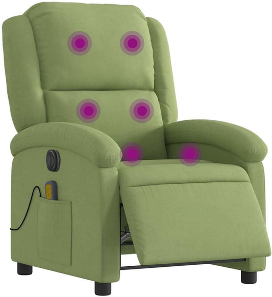 Massagefauteuil – Relaxfauteuil – Elektrische Relaxstoel – Verstelbare Fauteuil – Ligstoel – Elektrisch Verstelbaar – 6-Punts Vibratiemassage – Lichtgroen Velvet