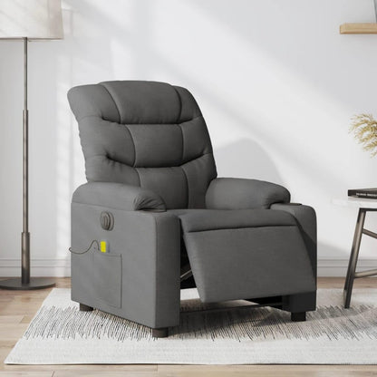 Elektrische Relaxstoel – Fauteuil – Massagestoel – Ligstoel – Wellnessstoel – 6-Punts Trillingsmassage – Stabiel Hout-Metaal Frame – Donkergrijze Stof – Groot Zitvlak – USB Bediening