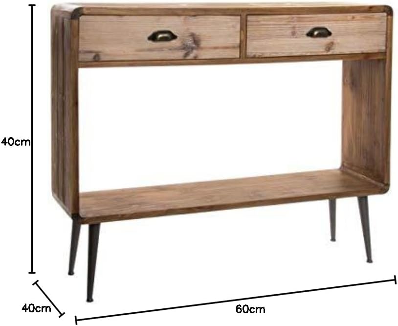 DRW Console van hout en metaal met 2 laden, natuurlijke kleuren, 115 x 30 x 96 cm