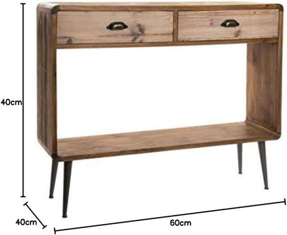 DRW Console van hout en metaal met 2 laden, natuurlijke kleuren, 115 x 30 x 96 cm