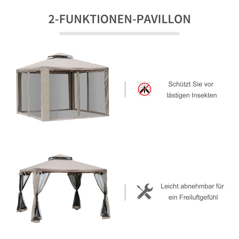 Partytent – Partytent Paviljoen – Tuintent – Feesttent – Tuinpaviljoen – 3x3 Meter – Waterdicht Polyester Dak – Insectenwerende Mesh Zijwanden