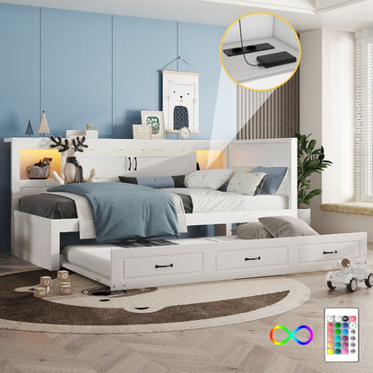 Bankbed – Slaapbank – Bedbank – Logeerbed – Slaapstoel – Modern Wit – Uitschuifbaar 90x200 cm – Opbergruimte Onder Bed Met Wieltjes