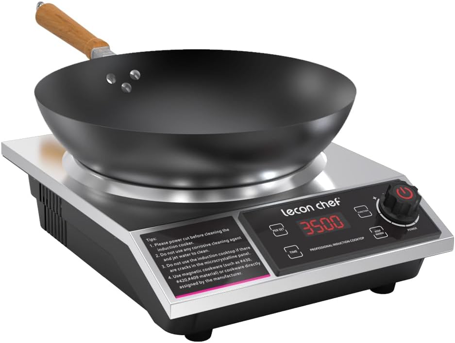 Inductiekookplaat met wok, 3500 W enkele inductiekookplaat, 60 kg draagkracht, timer en voorinstelling, 11 temperatuur- en vermogensinstellingen