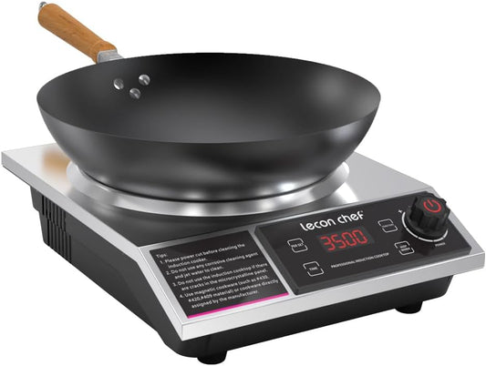 Inductiekookplaat met wok, 3500 W enkele inductiekookplaat, 60 kg draagkracht, timer en voorinstelling, 11 temperatuur- en vermogensinstellingen