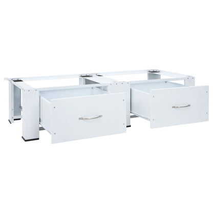Wasmachine- en Drogerstandaard – Wasmachine Steun – Drogerverhoger – Wasautomaat Onderstel – Laundry Organizer – Stevig Stalen Frame – 2 Opbergladen – Antislipvoetjes – 200 kg Draagvermogen – Wit