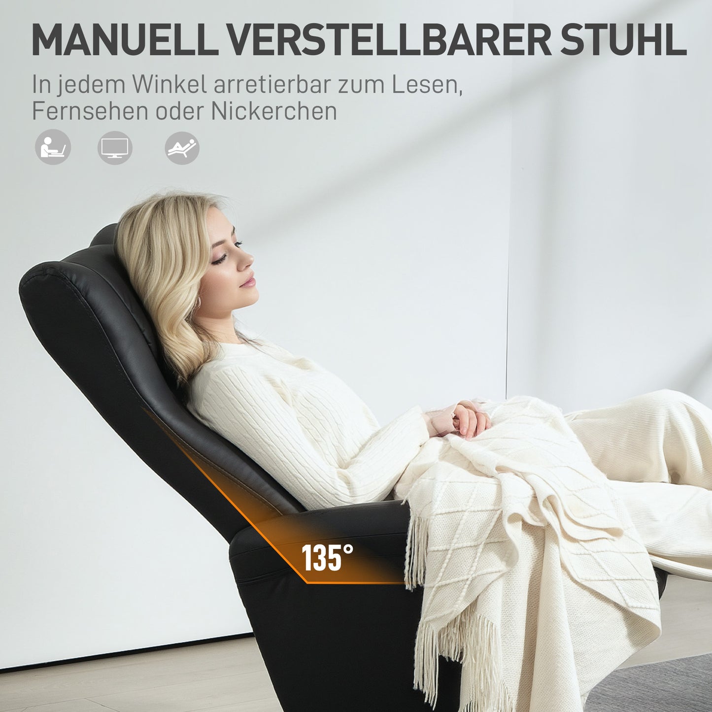 Bureaustoel – Kantoorstoel – Werkstoel – Draaistoel – Relaxstoel – Kunstleer Bekleding – Verstelbare Rugleuning Tot 130° – 360° Draaibaar – Zwart – Max 150 Kg