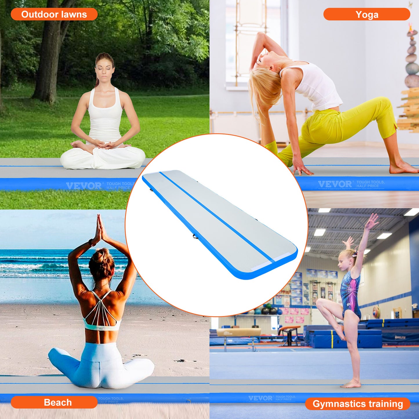 Opblaasbare Air Track Mat – Gymnastiek Mat – Tumbling Mat – Trainingsmat – Springmat – 13 ft Lang – Waterbestendig PVC – Inclusief Handpomp